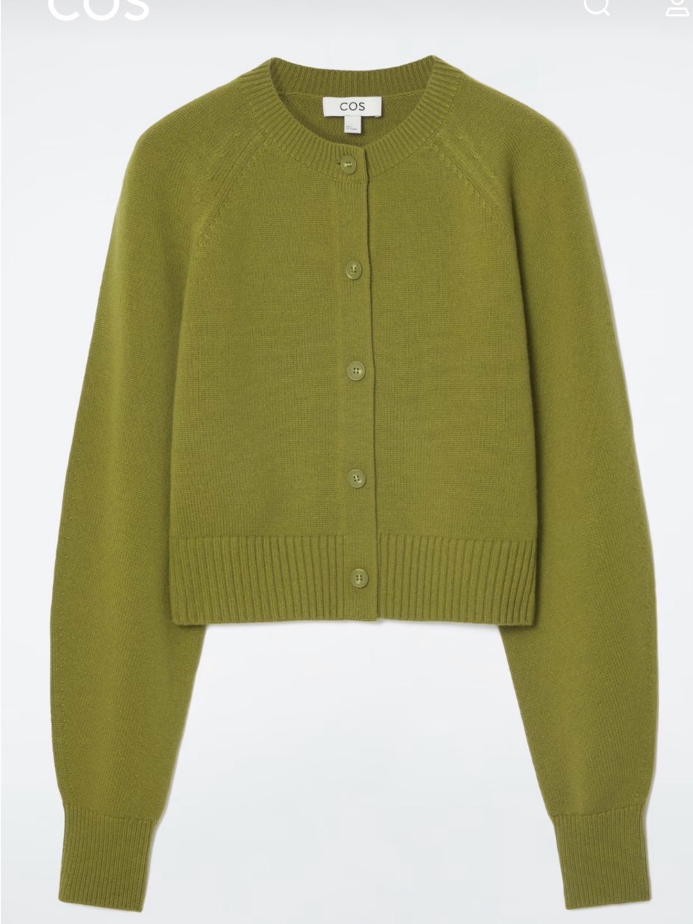 COS Olive Green Cropped Button-Front Cardigan